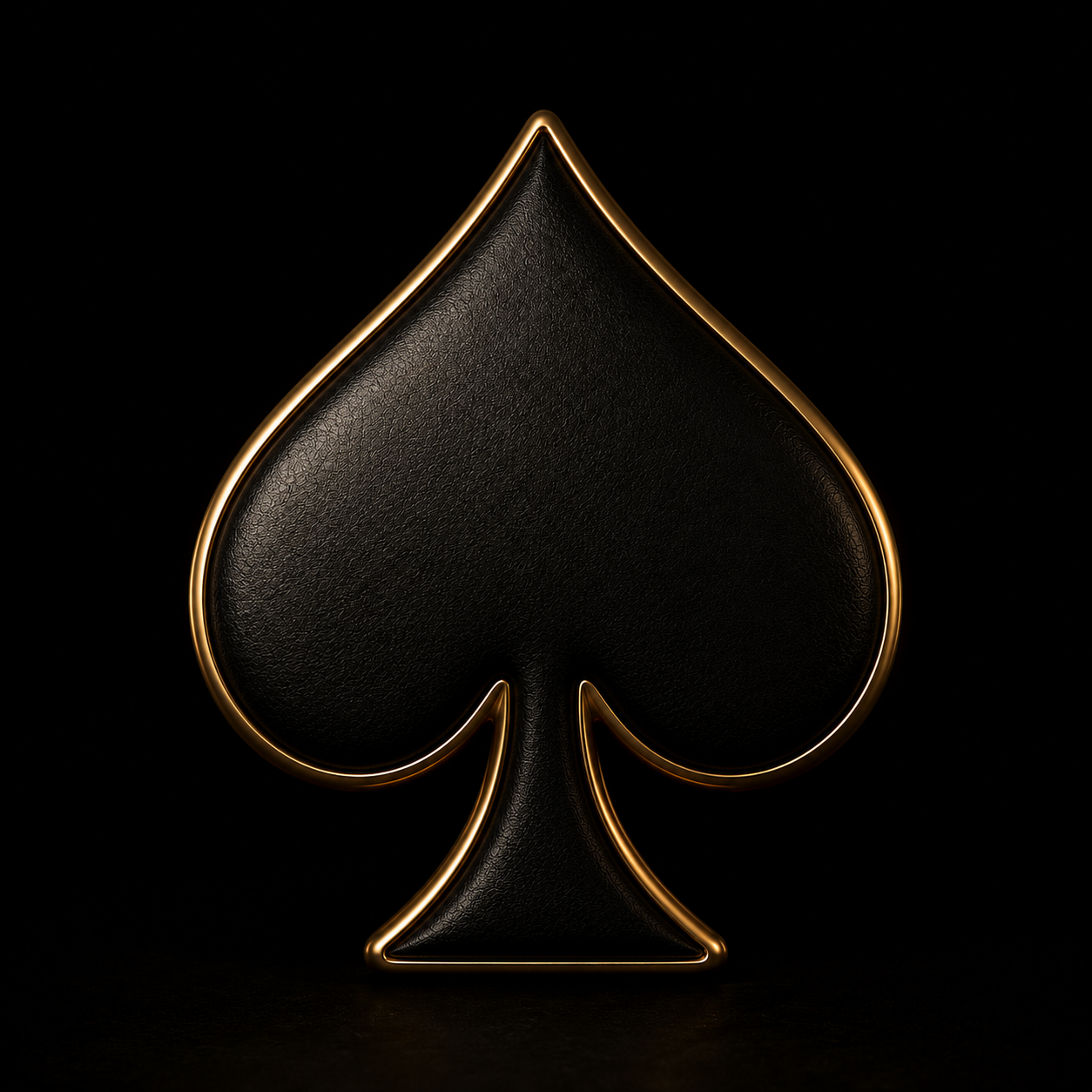A black spade suit symbol with gold outline on a black background.
