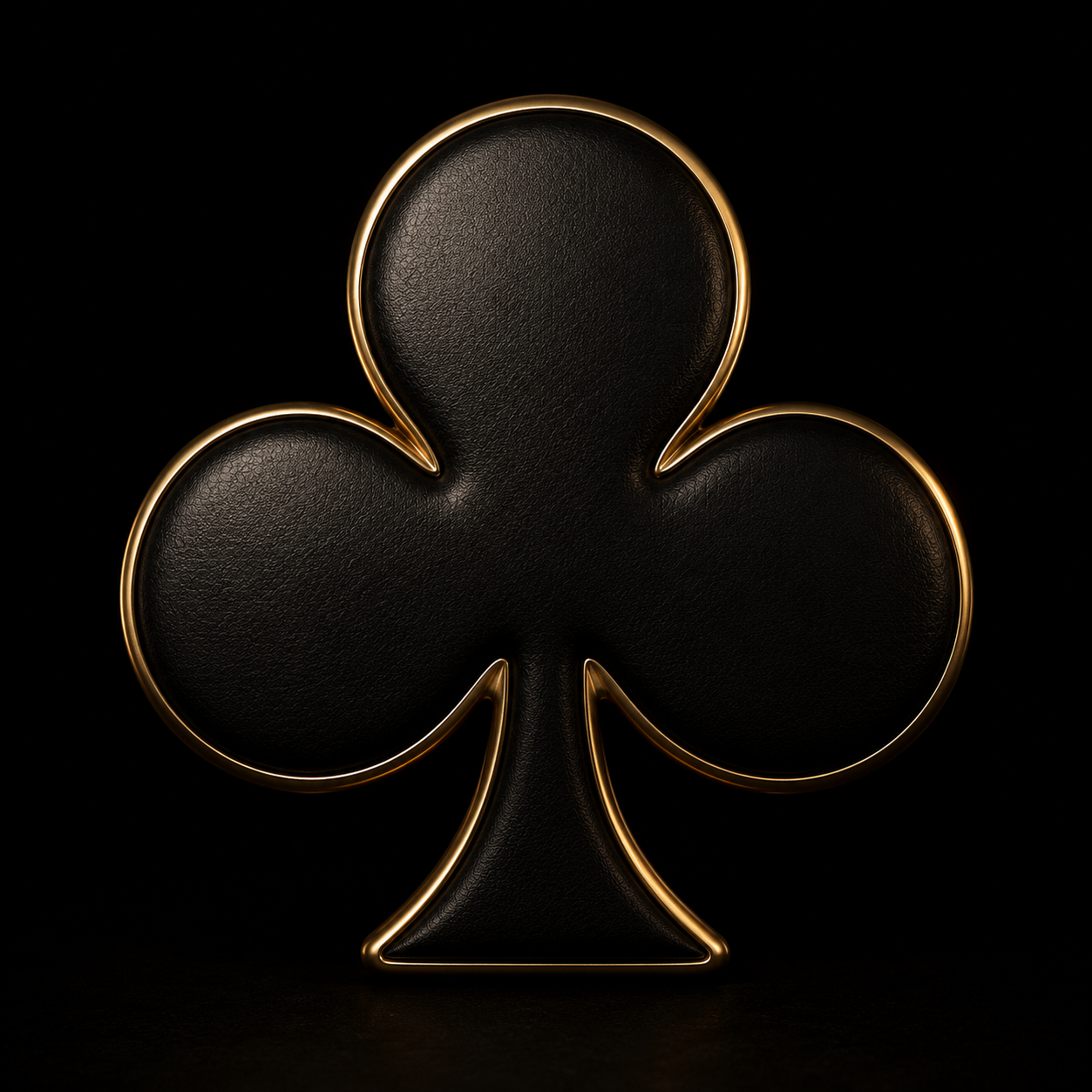 A black and gold club suit symbol with a textured surface, set against a dark background.