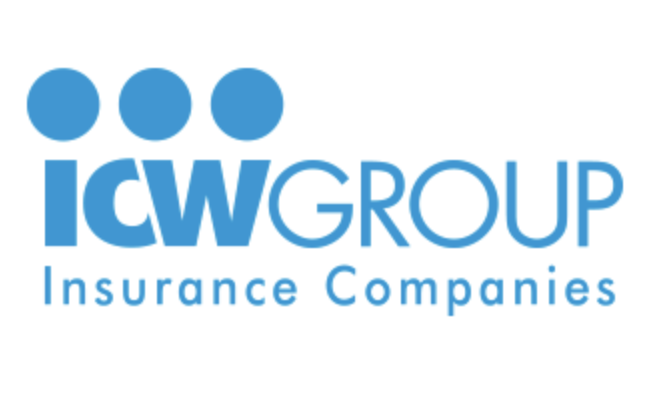 ICW Group Insurance Companies logo with three blue dots above the text