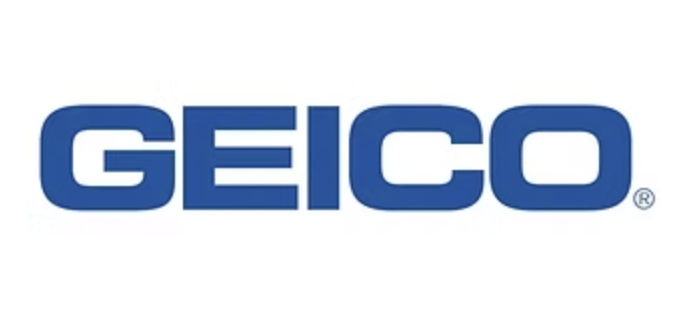 GEICO logo in blue text on a white background.