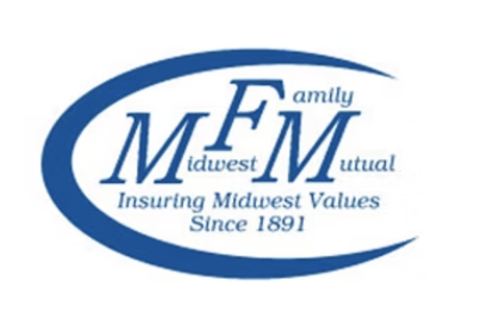 Logo of MidWest Family Mutual Insurance since 1891 with blue text and a curved blue line.