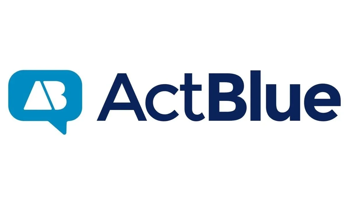 ActBlue logo with a blue speech bubble containing the letters 'AB' and the word 'ActBlue' in navy blue text
