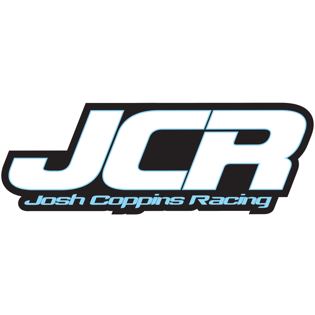 Logo with the text 'JCR' and 'Josh Coppins Racing' underneath in blue, stylized font.