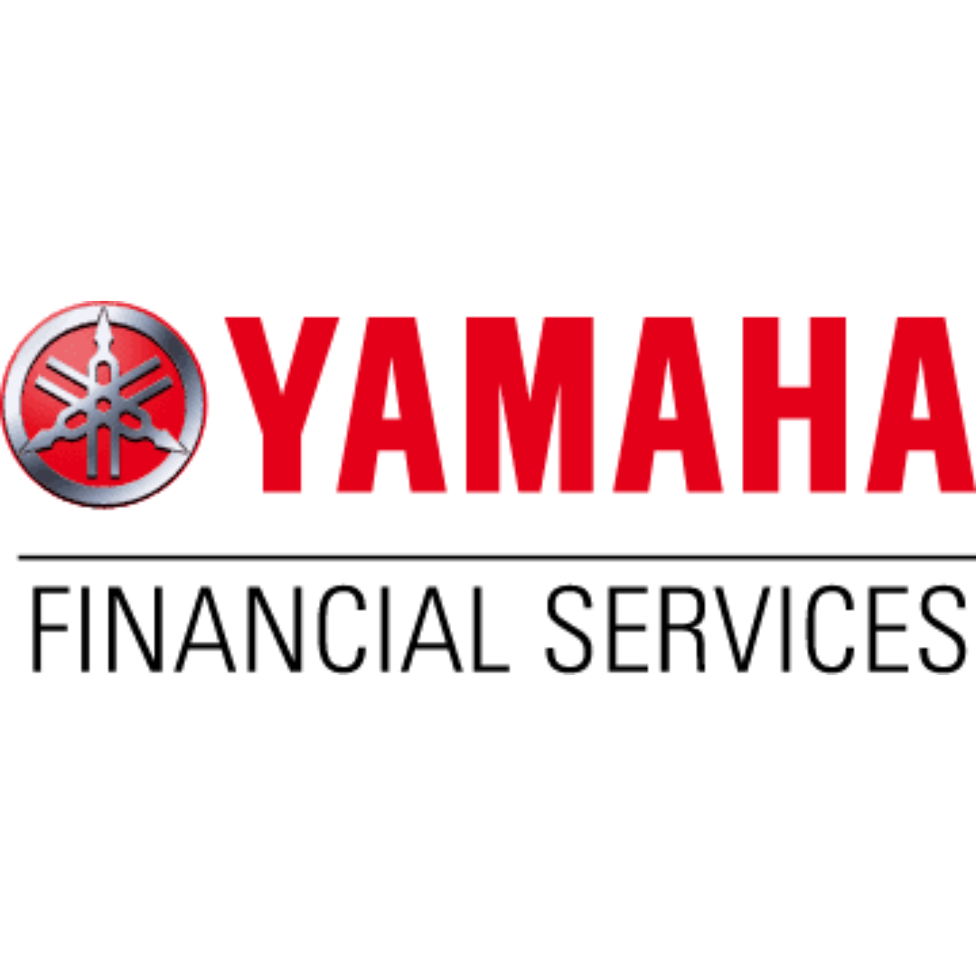 Yamaha logo with a gray and red emblem featuring three tuning forks and the words "Yamaha Financial Services" in red and black text.