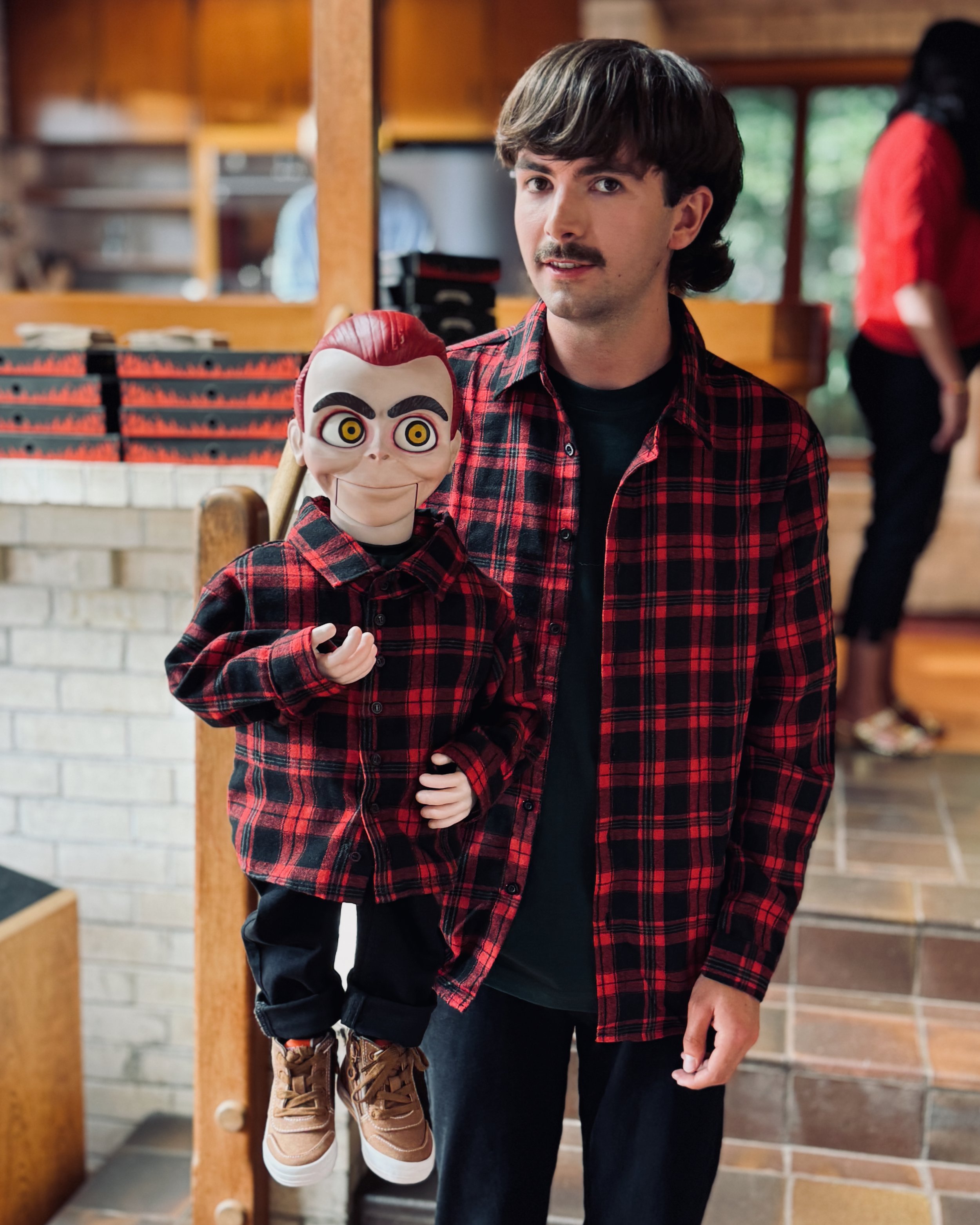 Ollie and Clive on set for the Hell Pizza ad