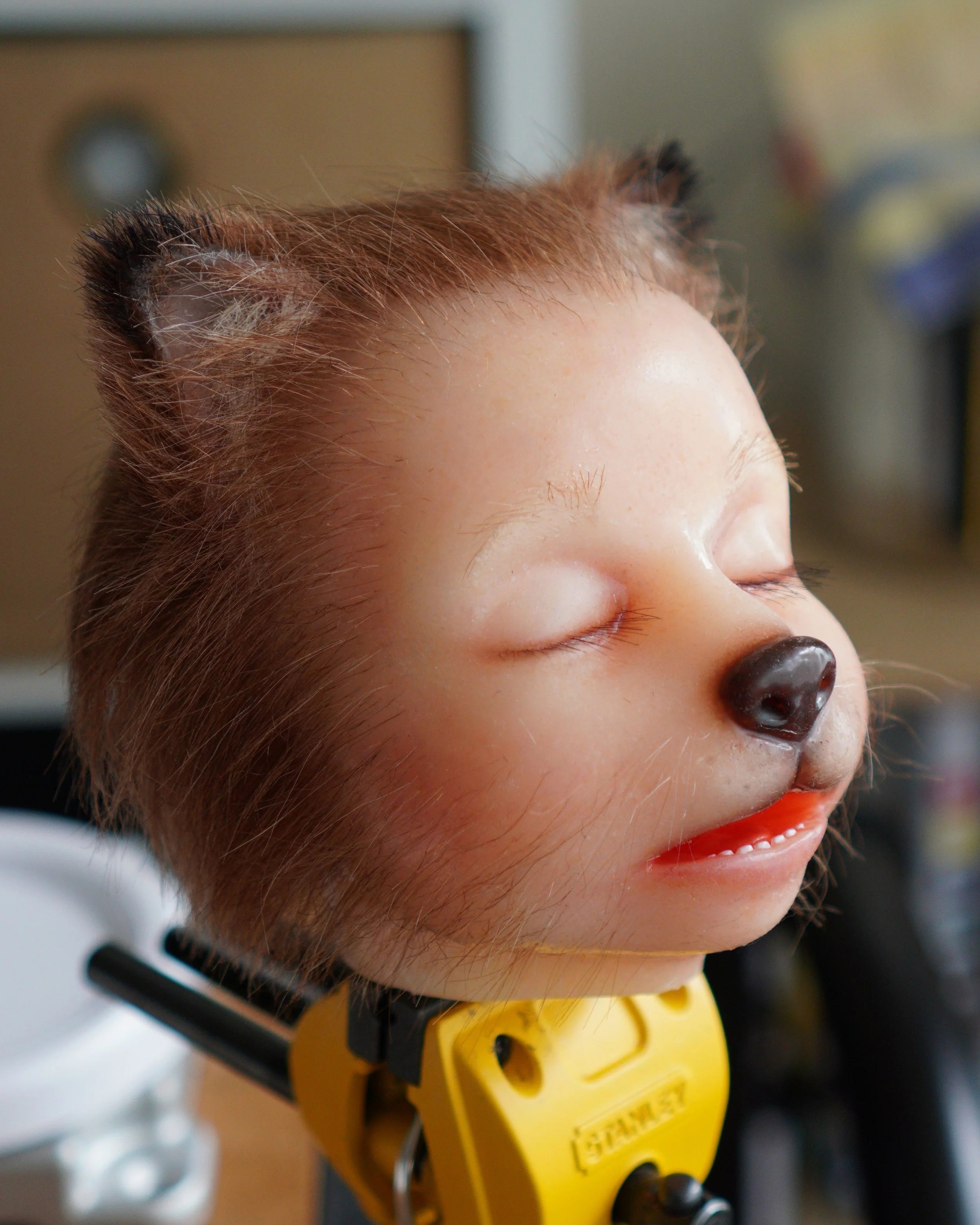 Finished fox child hybrid puppet head