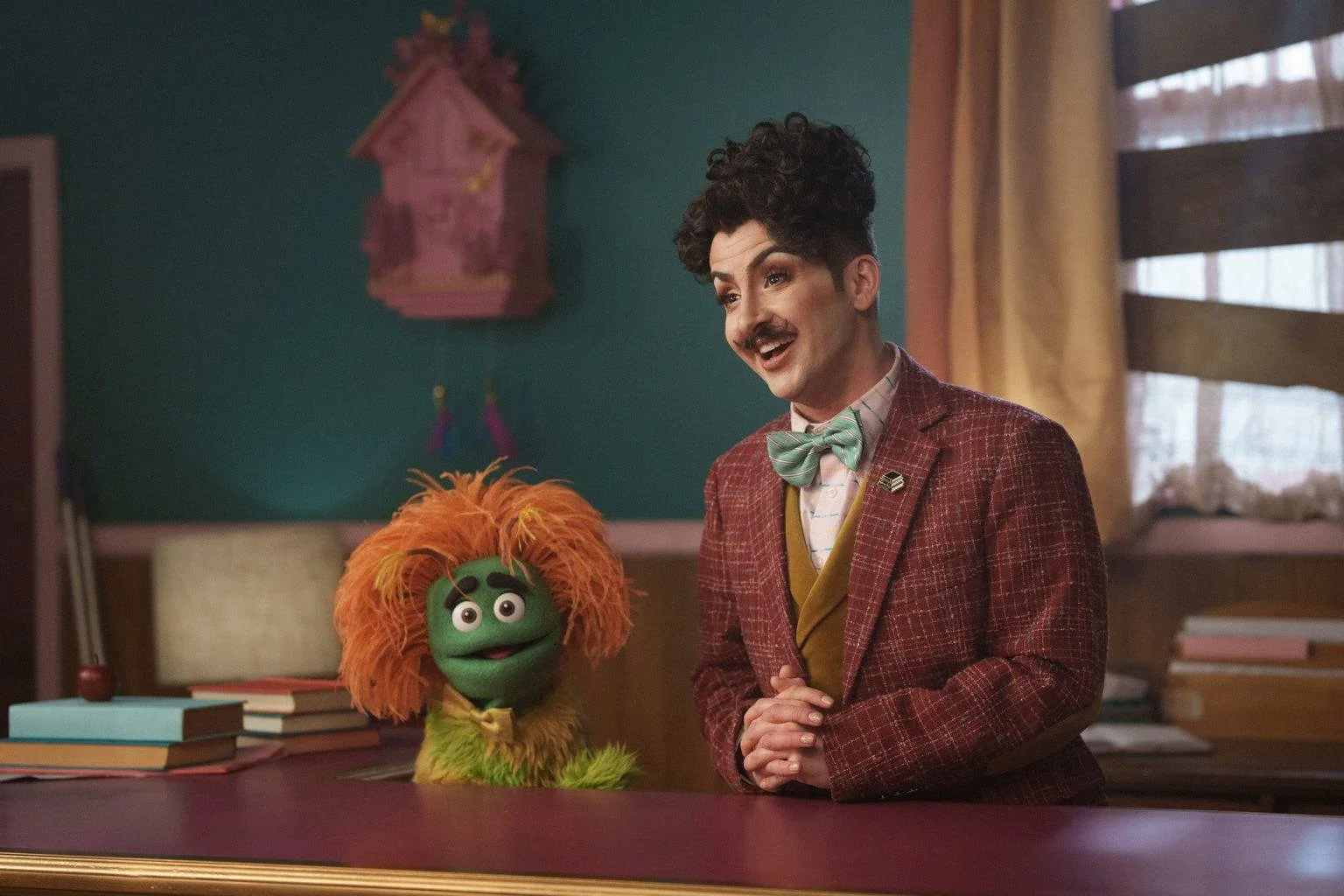 Publicity still from the children's tv show Mr Hugo's Little Library