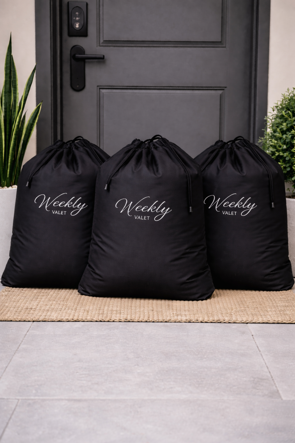 Organized laundry bags at the doorstep.png