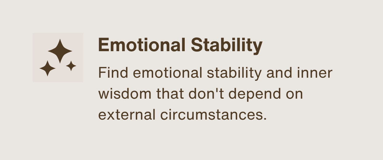 Icon of three brown stars on a light beige background, with the heading 'Emotional Stability' and a description about finding emotional stability and inner wisdom independent of external circumstances.