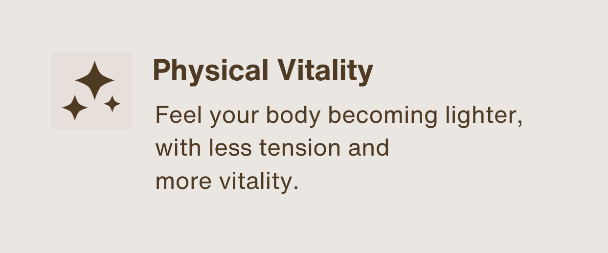 Icon with three brown stars next to the text 'Physical Vitality'. Description of the benefits: 'Feel your body becoming lighter, with less tension and more vitality.'