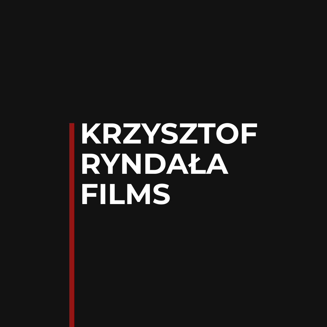 Book cover with black background and white text that reads 'Krzysztof Ryndała Films' with a red vertical line to the left.