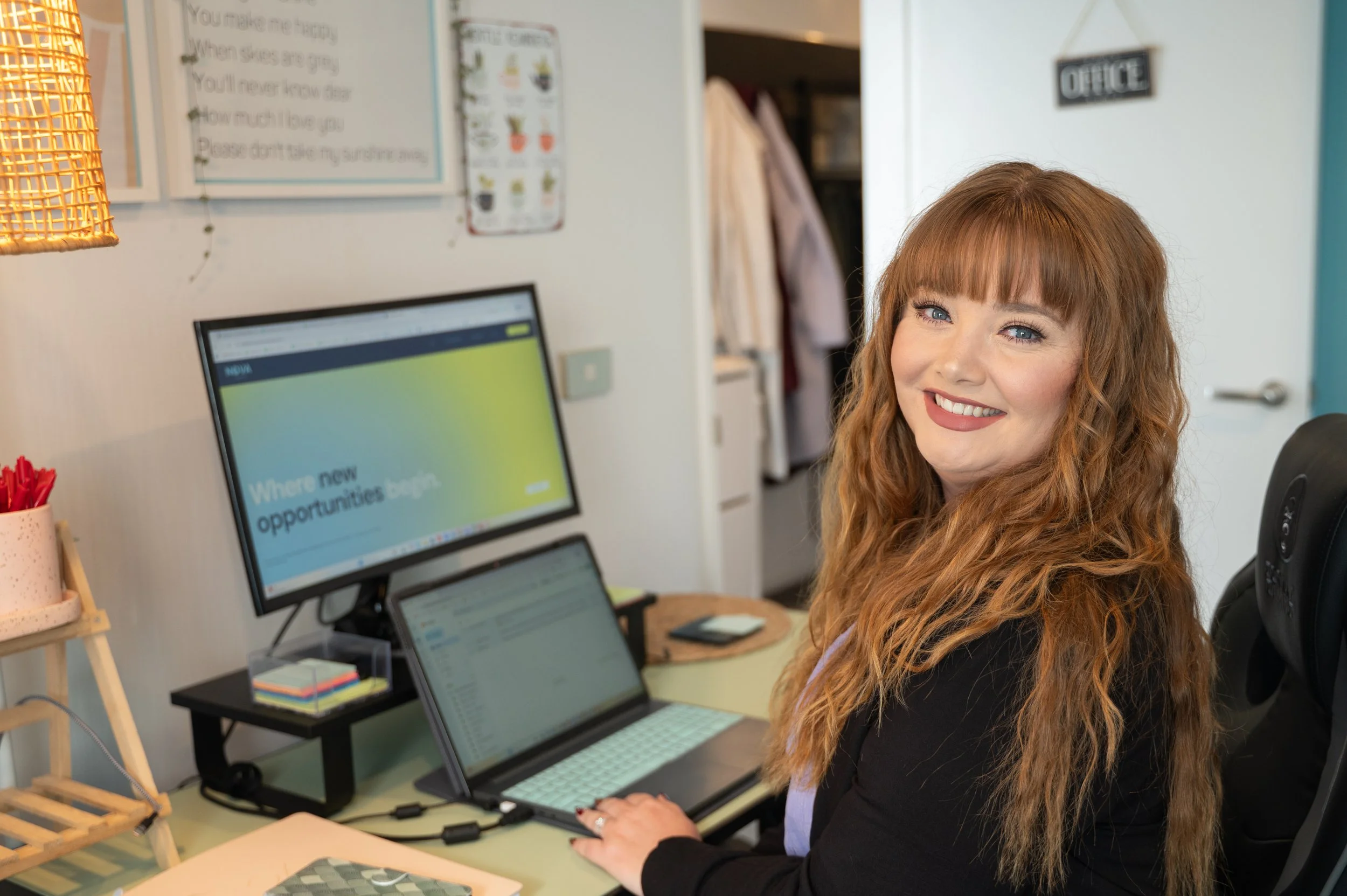 Jaz Thorn from Nova Recruitment at computer searching for job positions for your career
