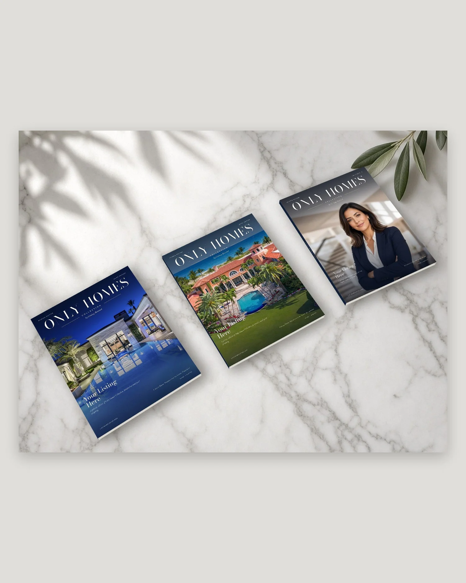 Three custom Only Homes Collection magazine covers