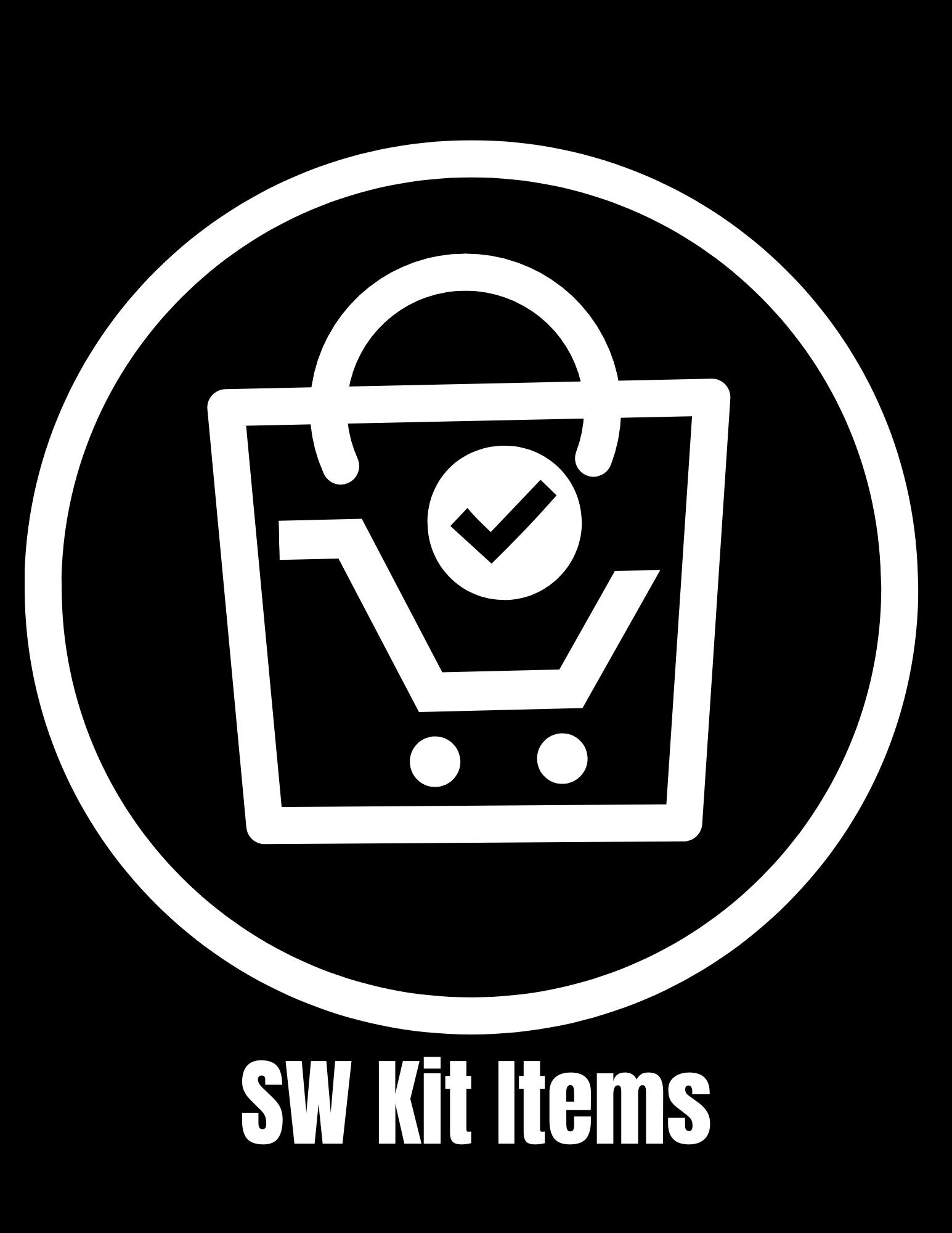 Icon of a shopping bag with a checkmark inside, labeled 'SW Kit Items'.