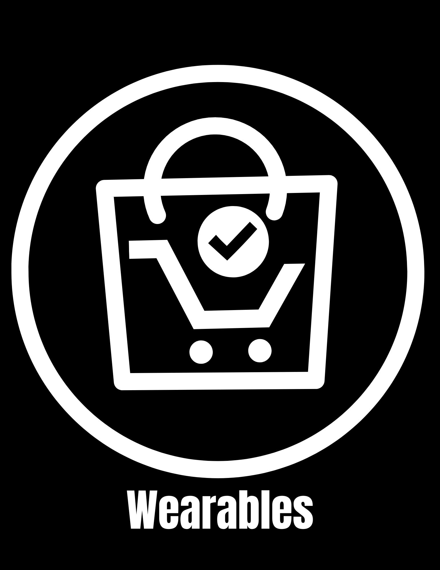 Icon of a shopping bag with a check mark inside and the word 'Wearables' underneath.