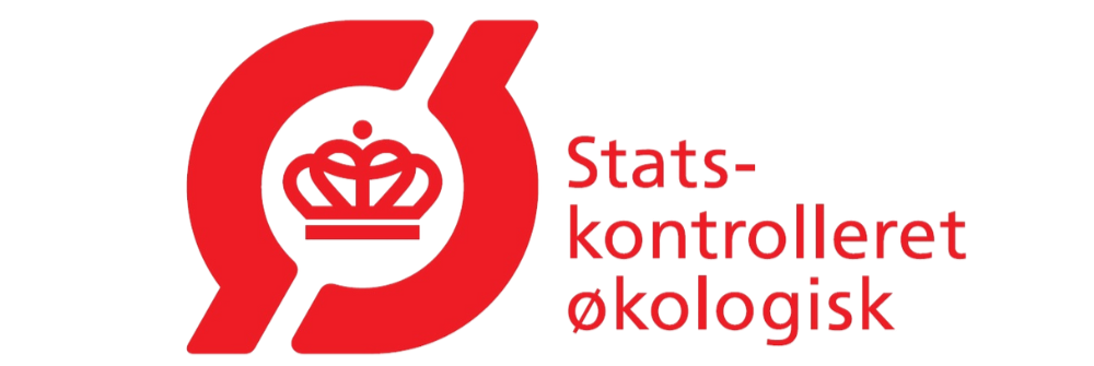 Logo for Statskontrolleret Økologisk med en rød cirkel, en kronelignende figur i midten og tekst.