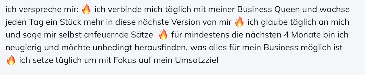 Ein Screenshot eines Textes in deutscher Sprache mit mehreren Feuer-Emojis, die die Aussagen hervorheben.