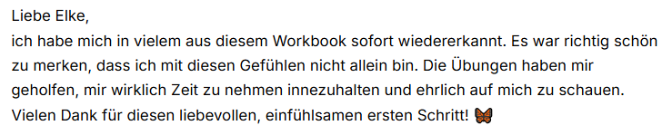 Feedback für Elke Kieber für gratis Workbook