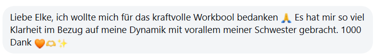 Rückmeldung Kundin Elke Kieber und großes Lob über Workbook/Arbeitsbuch, welches kostenlos zur Verfügung steht.