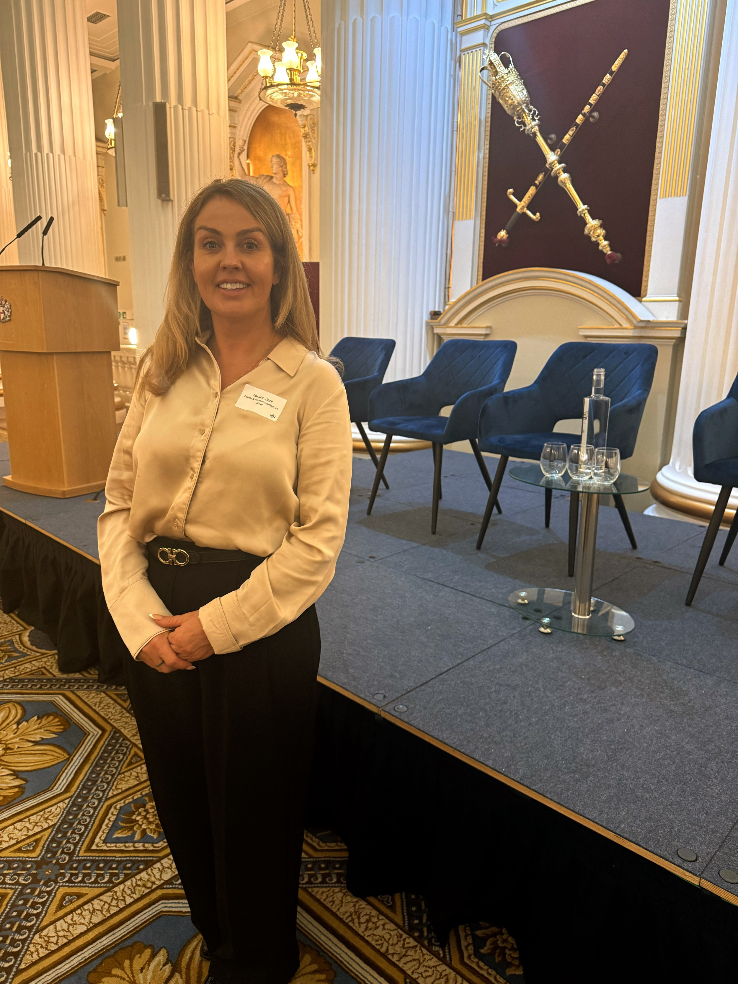 Louize Clark, founder of AI Policies UK, attending Mansion House  for a formal event with the Lord Mayor of London