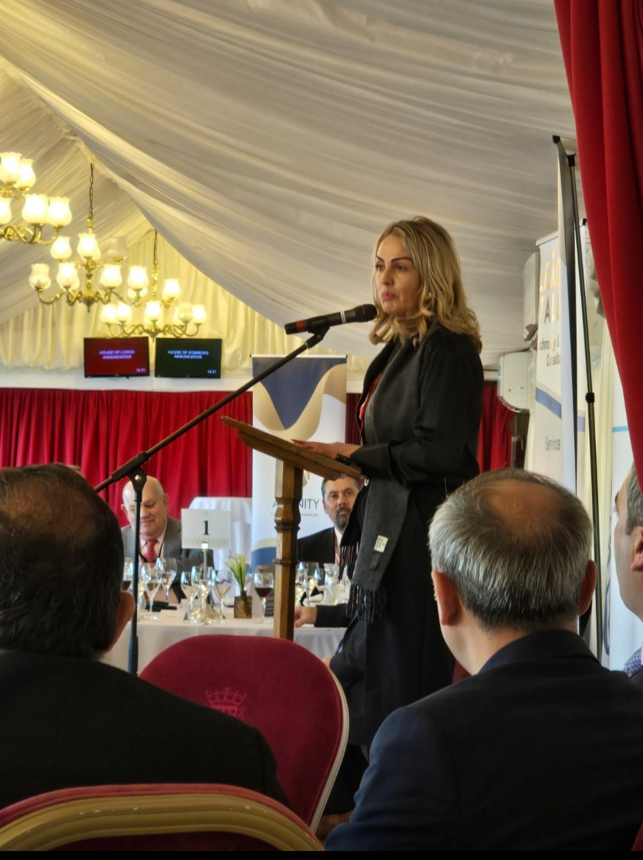 Louize Clark delivering a keynote at the Houses of Parliament, London