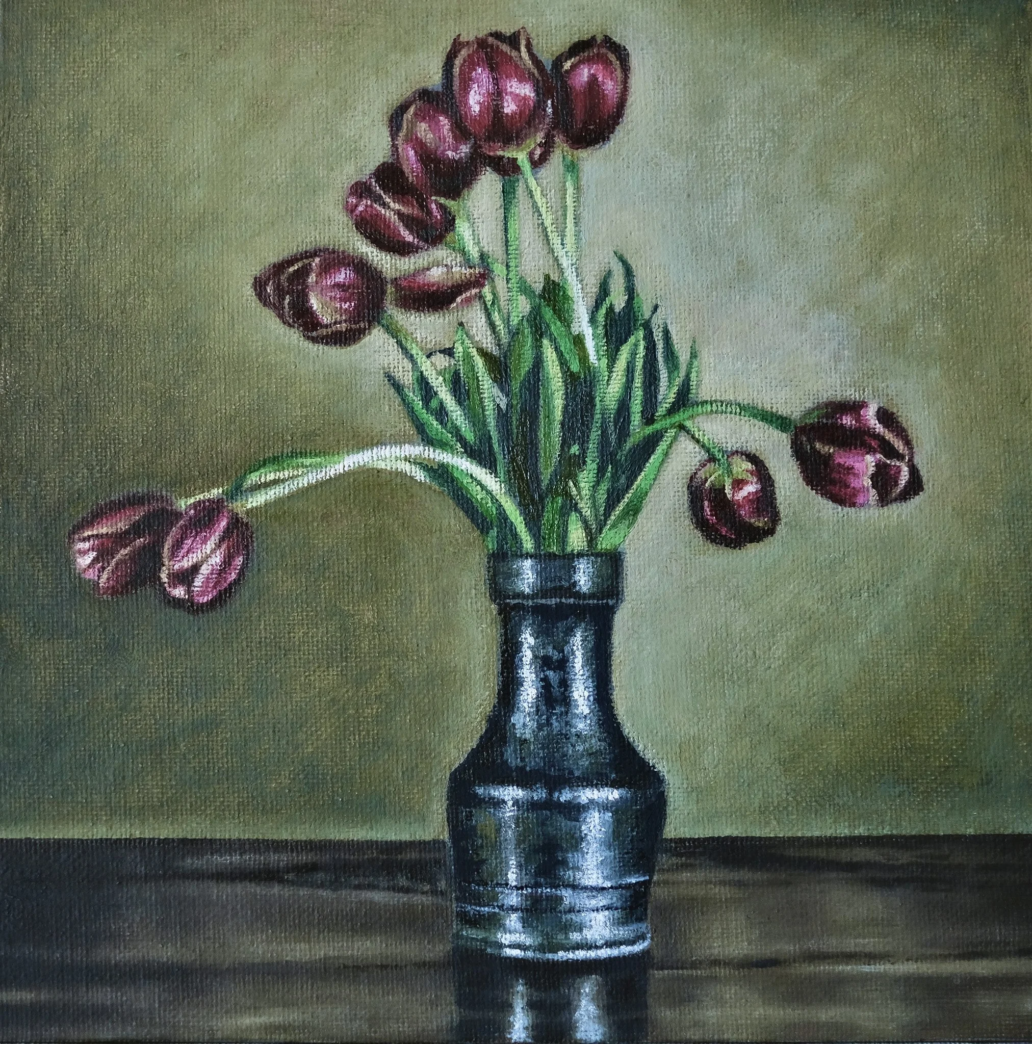 Burgundy Tulips  8” x 8” $475  (framed)
