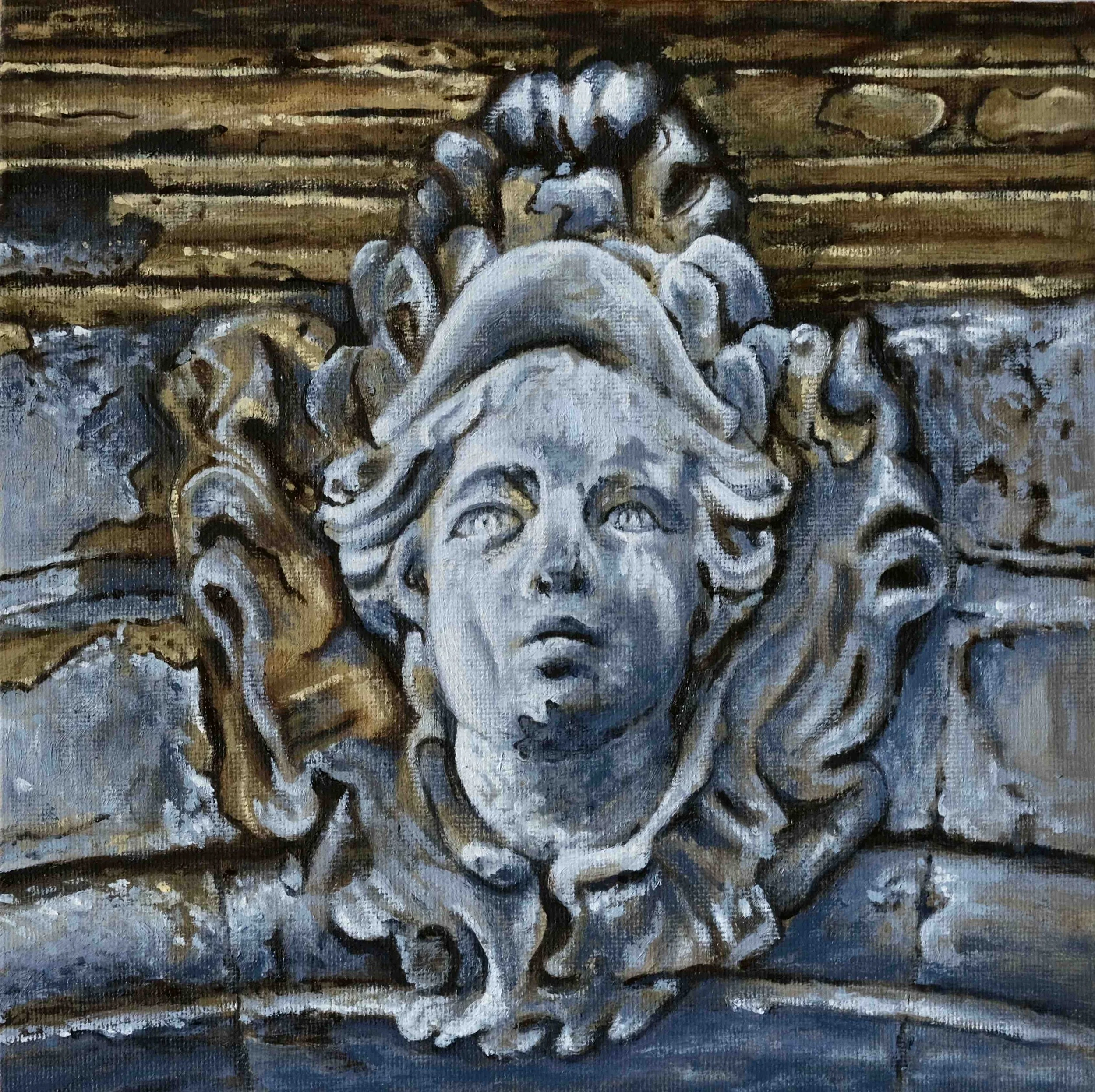 Mascaron  8” x 8”  $475  (framed)  