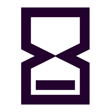 Black and purple logo with an hourglass shape and a rectangle below it.