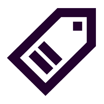 A purple outline of a price tag or clothing tag on a black background.