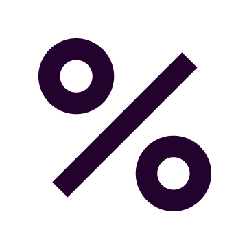 Percent symbol in dark purple on black background.