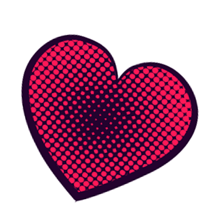 A stylized red heart with a dotted pattern and a dark outline.