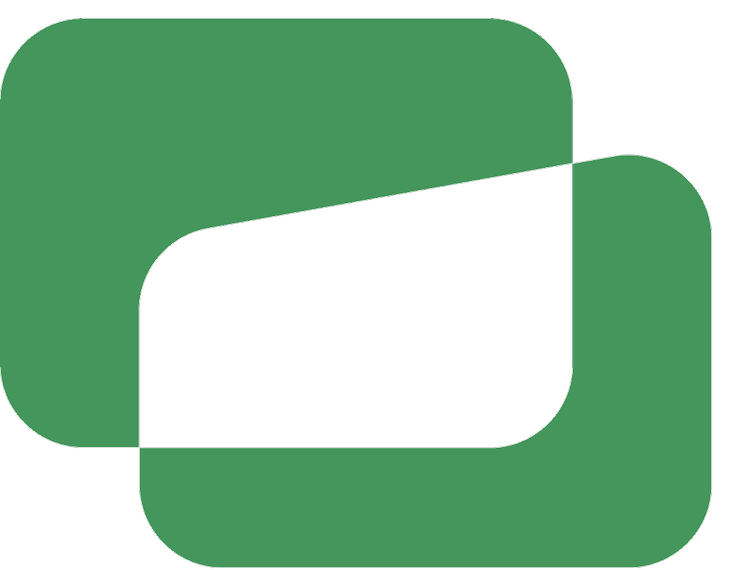 Overlapping green and black abstract shapes with rounded corners.