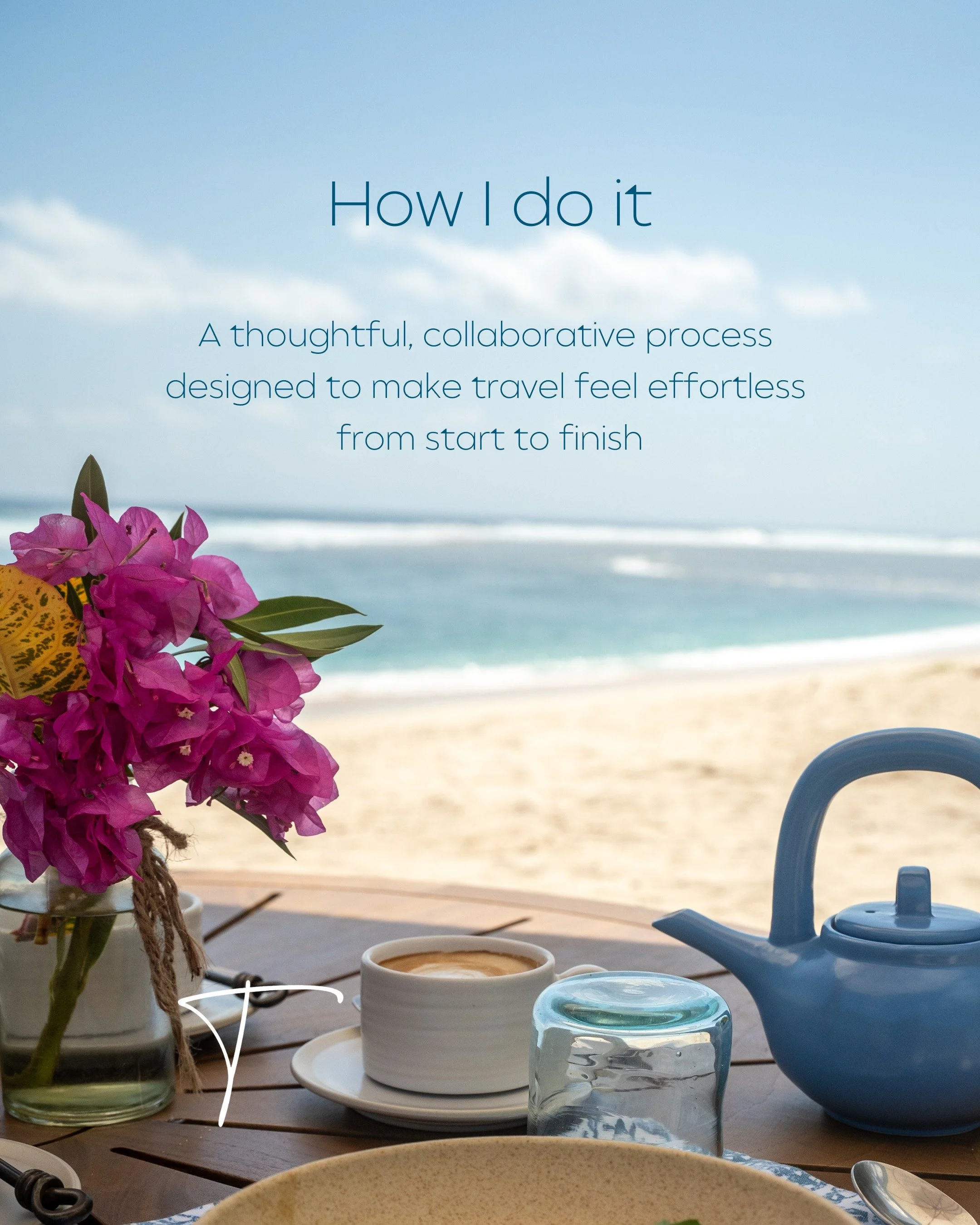 Planning a trip should feel just as considered as the experience itself.

My approach is collaborative and thoughtful &ndash; taking the time to understand how you like to travel, before carefully shaping an itinerary that reflects that.

From the in