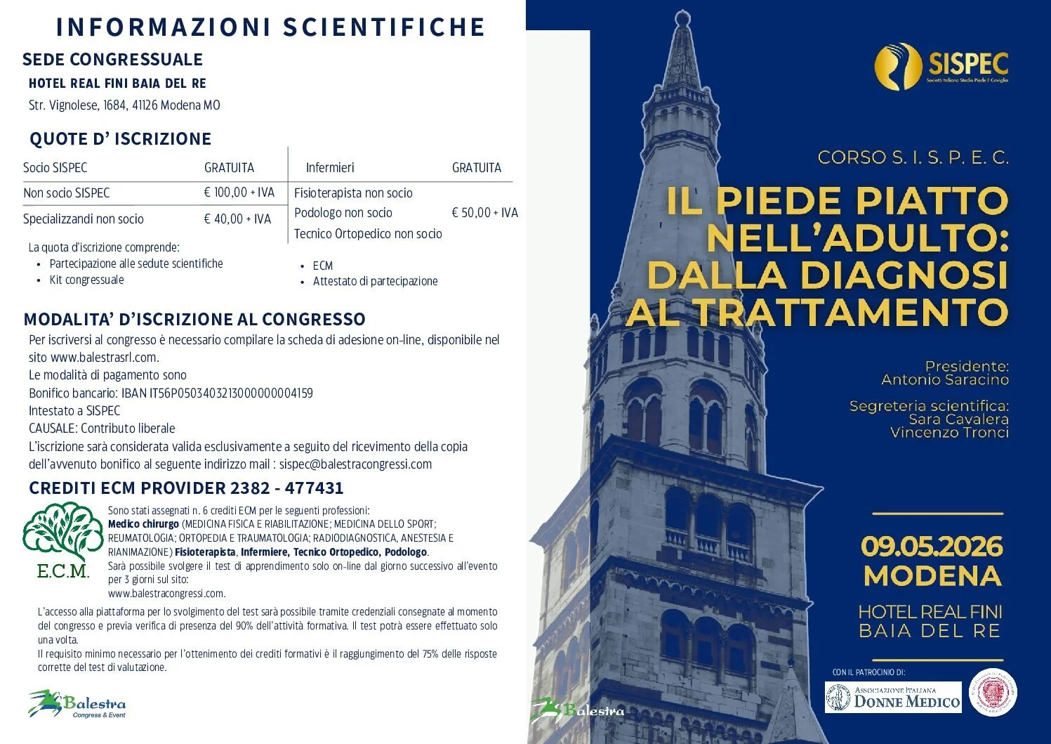 CORSO S. I. S. P. E. C. - IL PIEDE PIATTO NELL'ADULTO: DALLA DIAGNOSI AL TRATTAMENTO