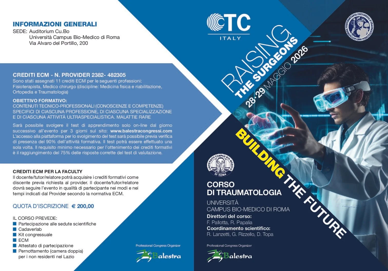 CORSO DI TRAUMATOLOGIA – RAISING THE SURGEONS – Building the future