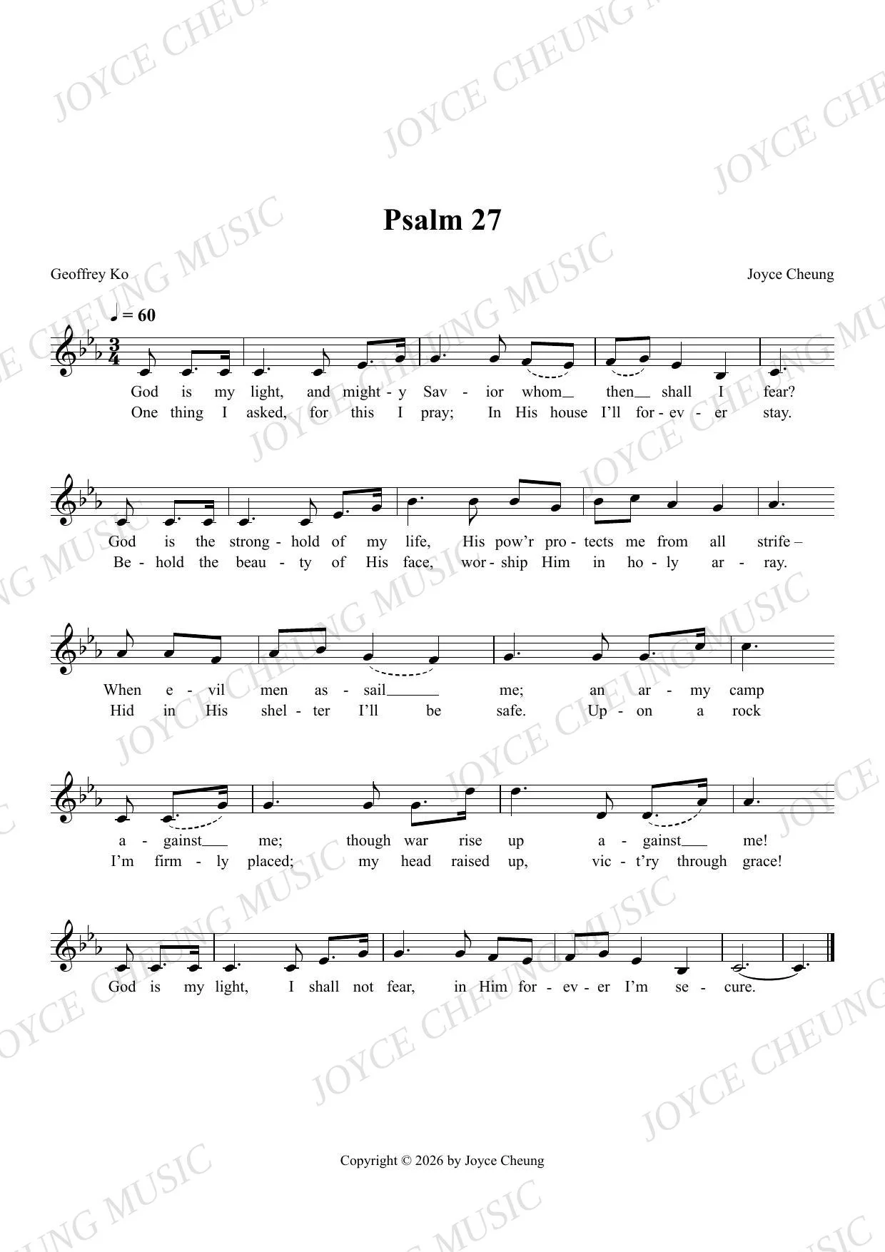 Psalm 27 — The Gift (Night Version) Lyric Sheet