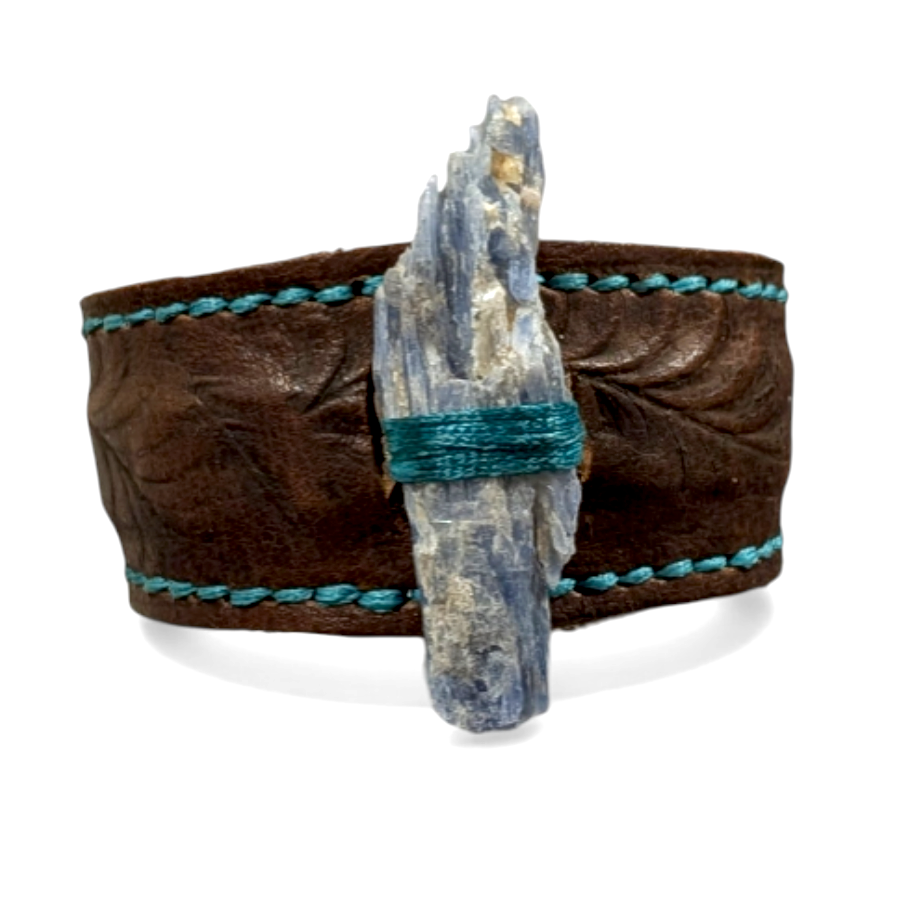 Leather Crystal Cuff with Blue Kyanite