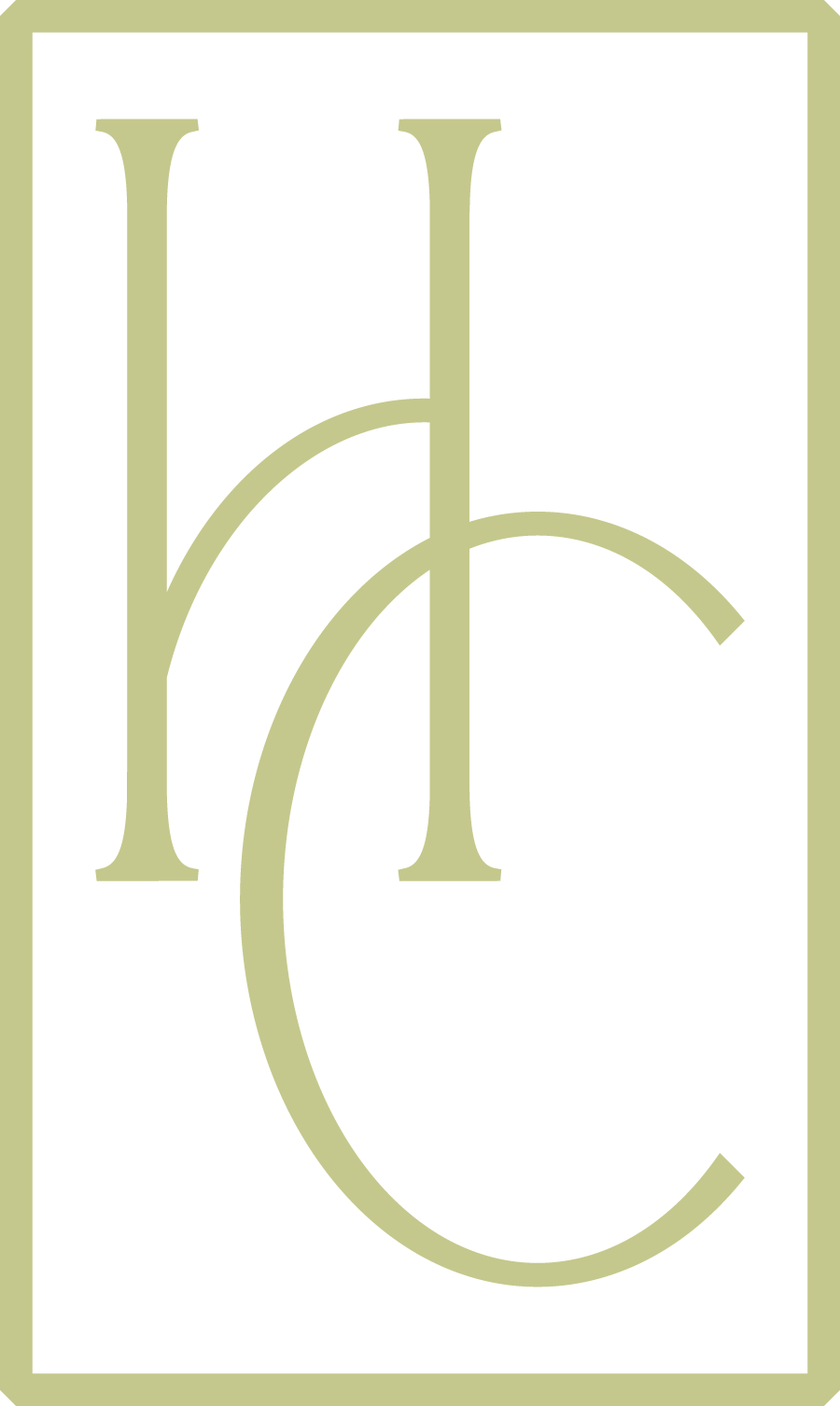Stylized letter logo with interconnected and overlapping characters in beige color on a black background, framed by a light green border.