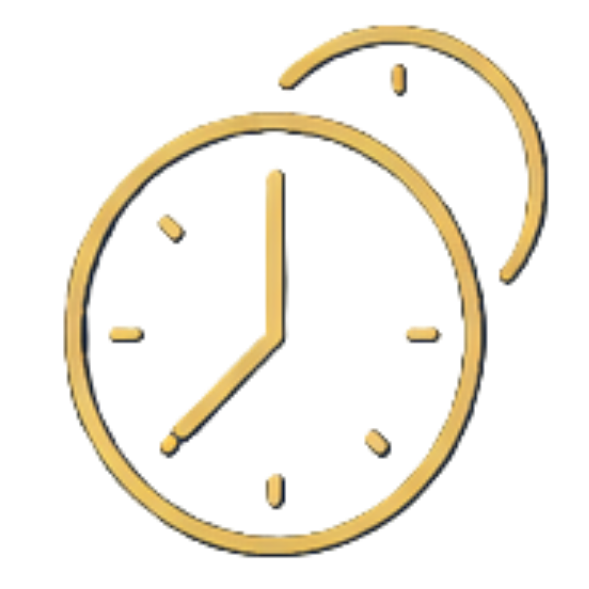 Golden outline of houses with arched roofs inside a gold circle on a black background.