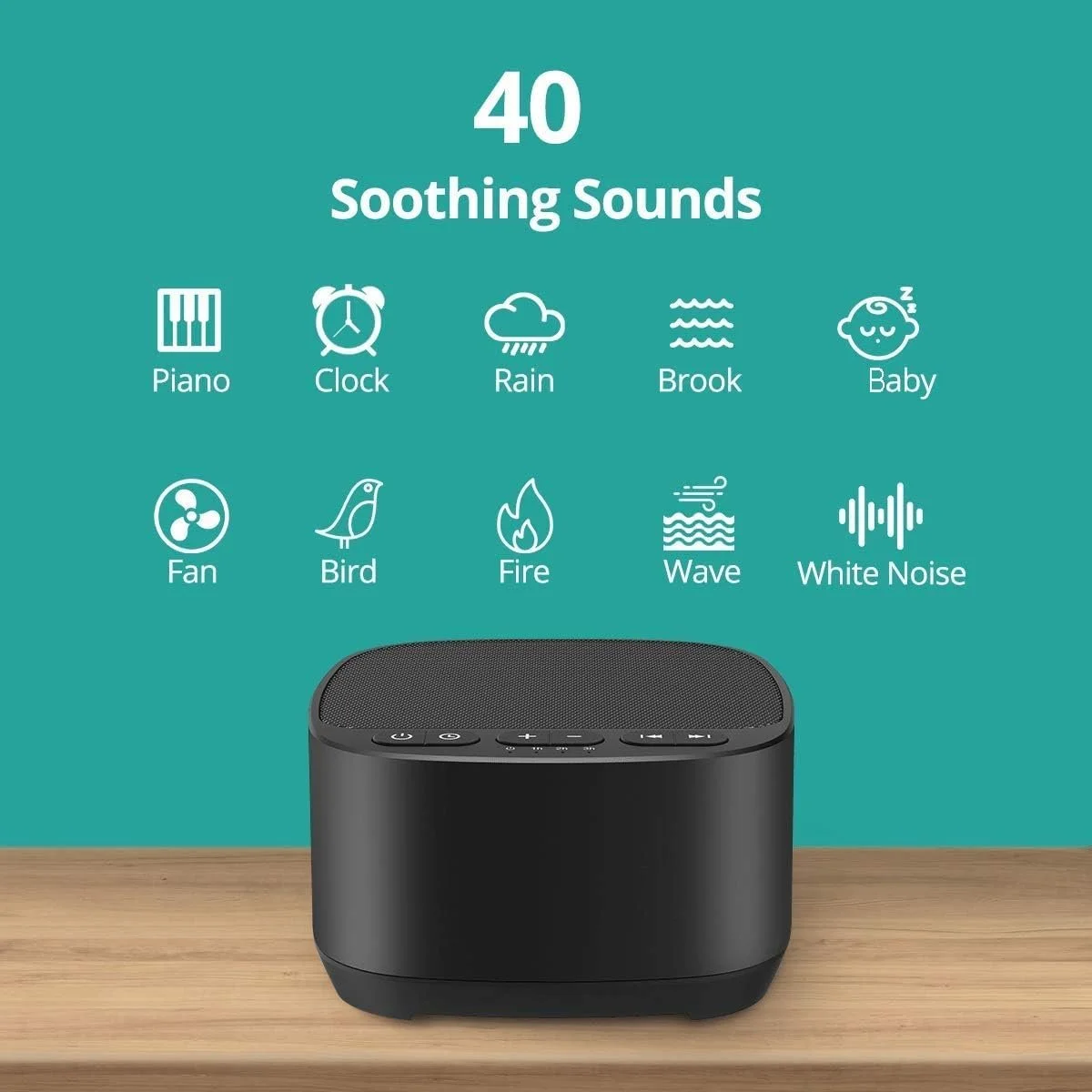 White noise machine with 40 different sound settings