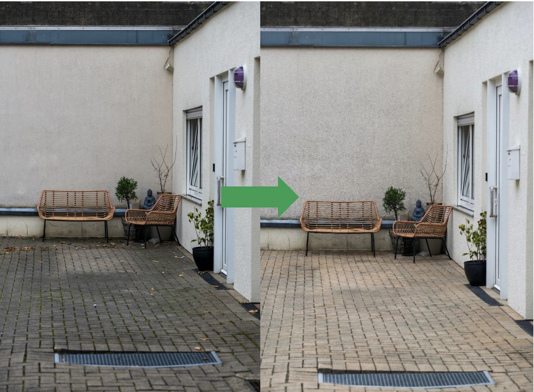 Hochdruckreinigung eines Innenhofs mit anschließender Imprägnierung der Pflastersteine