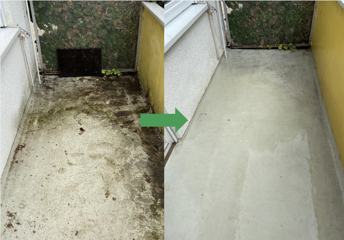 Hochdruckreinigung eines stark verschmutzten Balkons