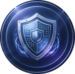 A digital illustration of a shield with a check mark inside, symbolizing cybersecurity or protection.