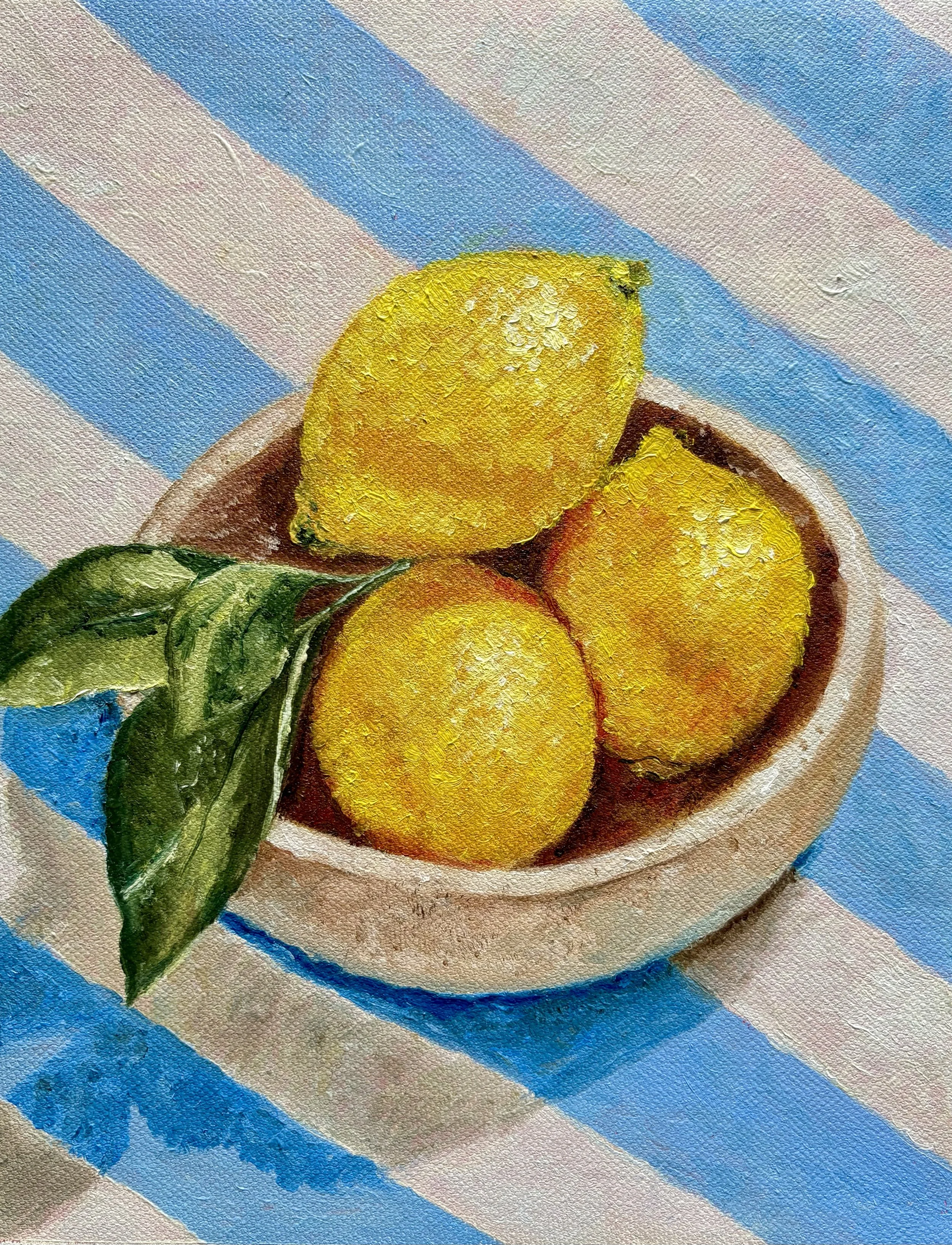 Lemons on white and blue 8x10 Original