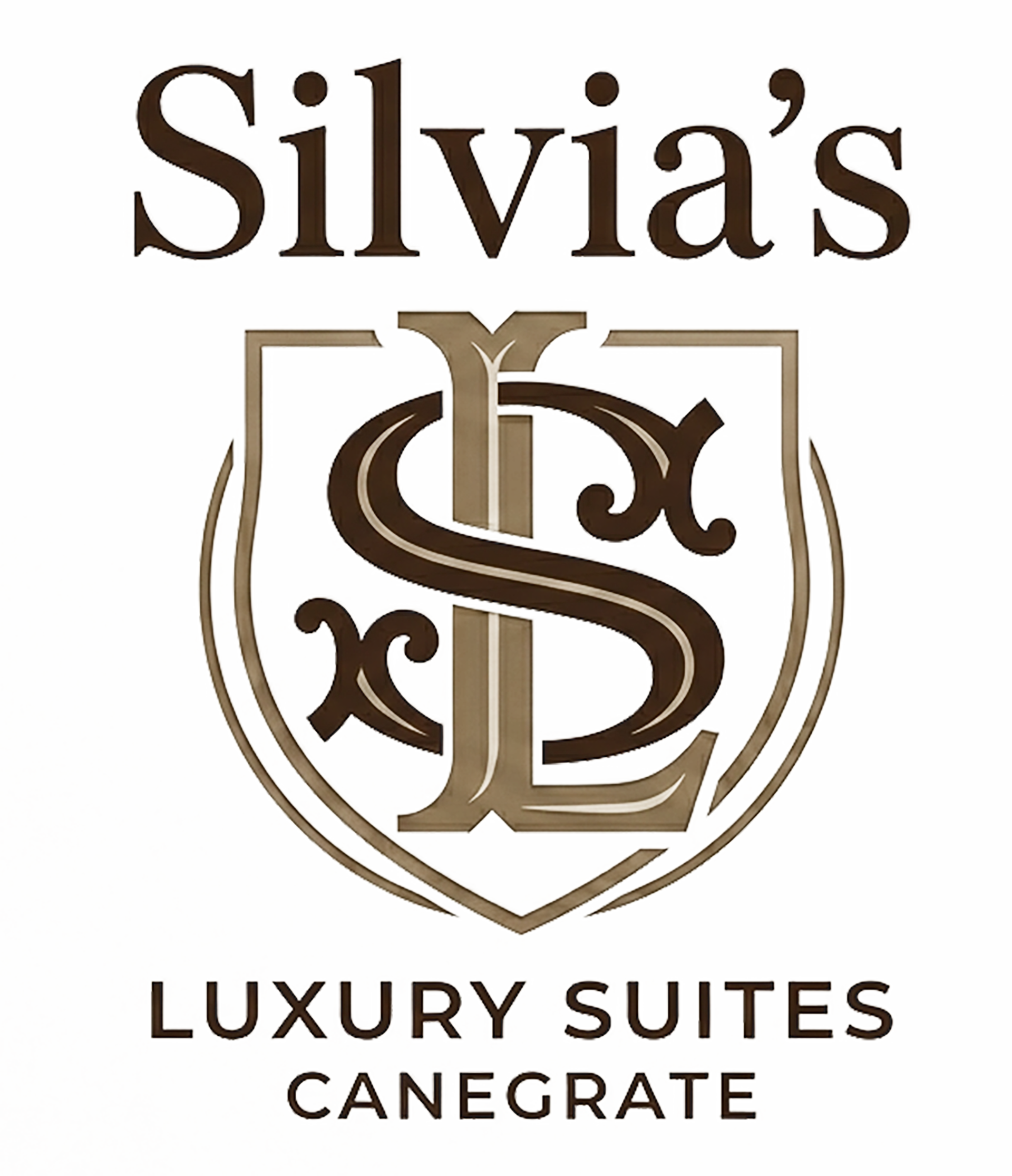 Logo di Silvia's Luxury Suites Canegrate con uno stemma decorativo e il testo in italiano e inglese.