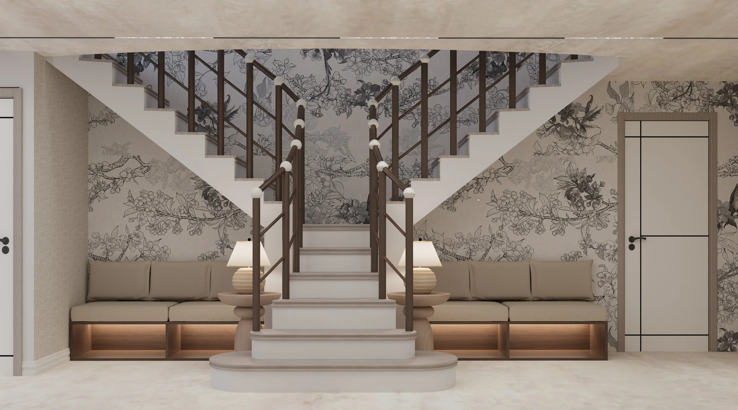 Entrance hall interior design project in Leeds with staircase lighting
