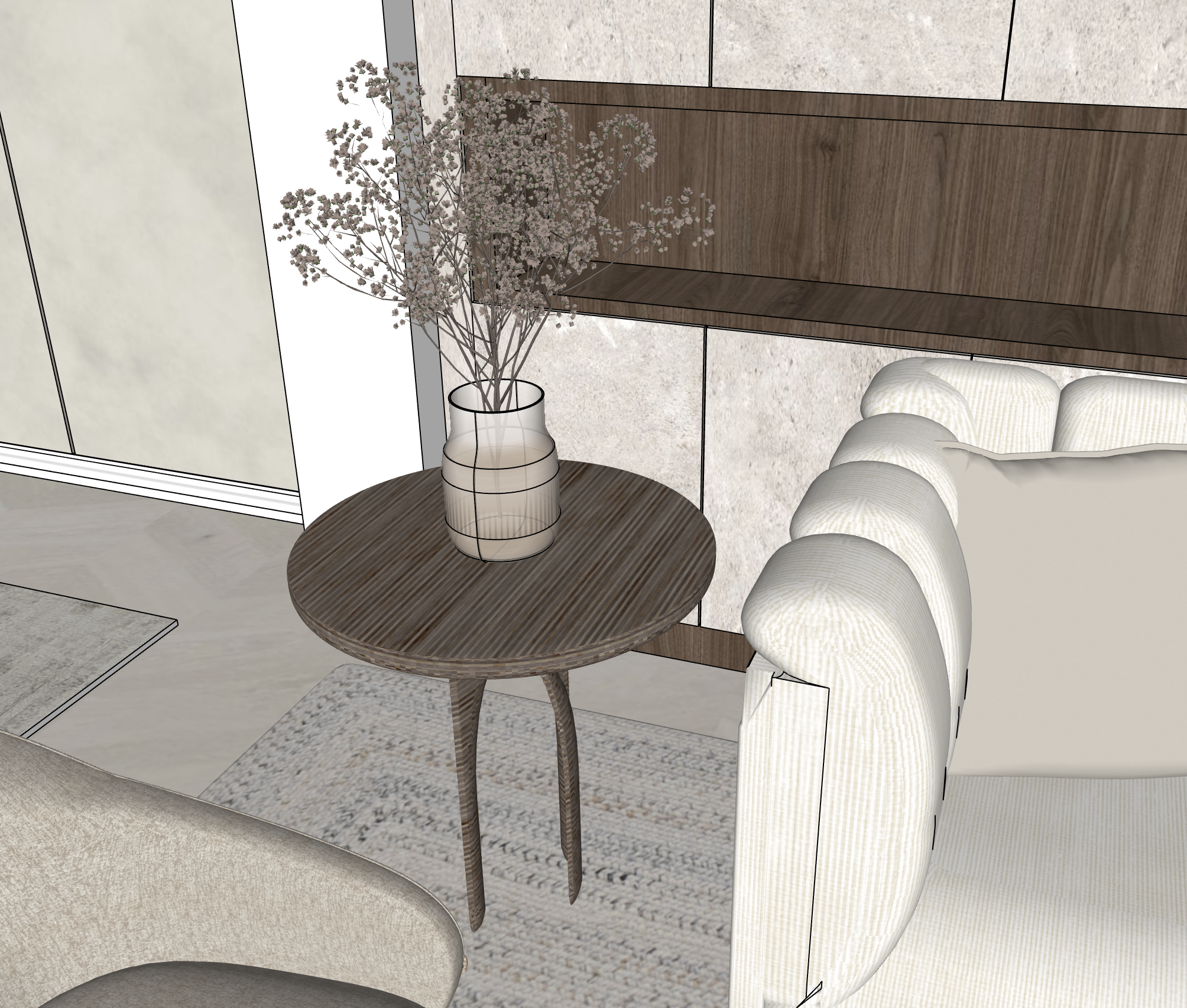 Entrance hall interior design project in Leeds featuring bespoke styling, natural textures and carefully curated decorative accessories.