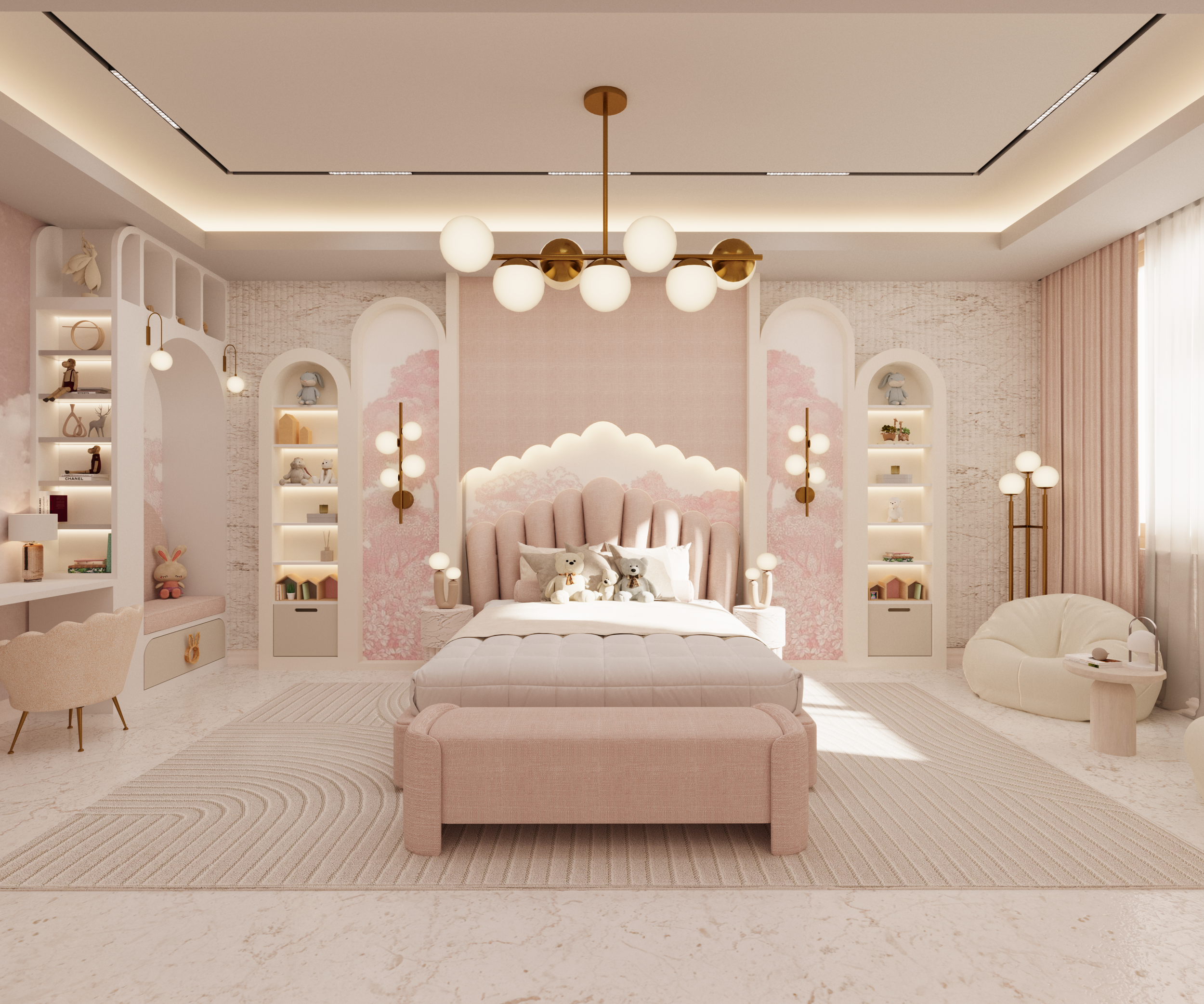 Blush bedroom design project in Leeds with soft neutral finishes