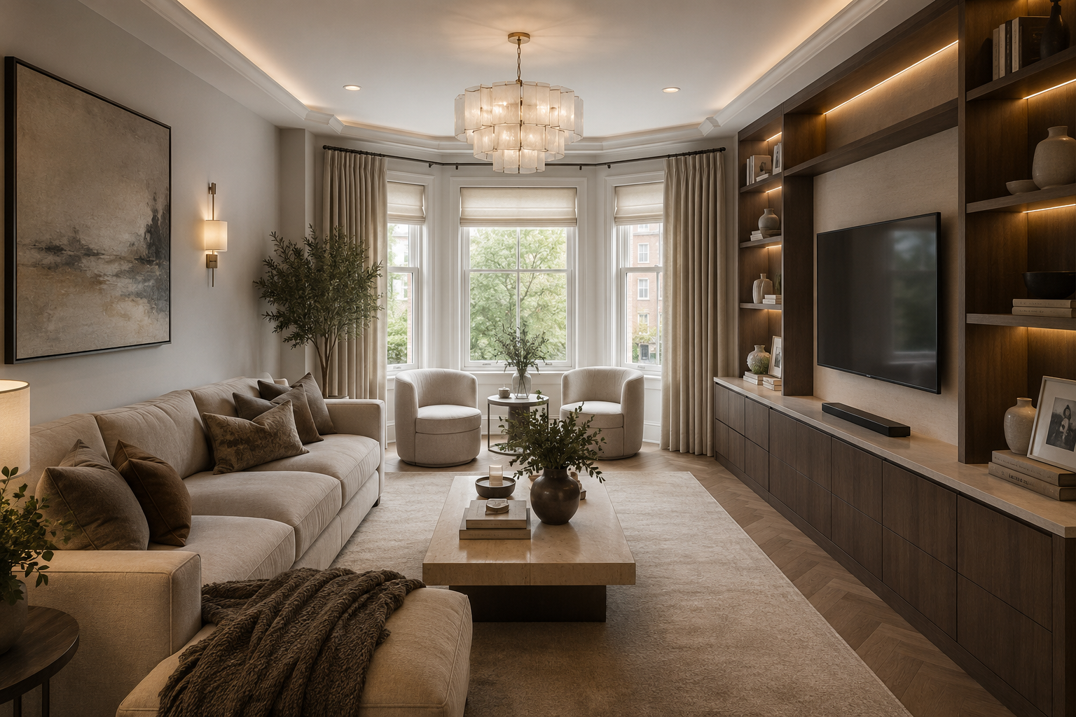 Finished living room showing the value of professional interior design and layout planning