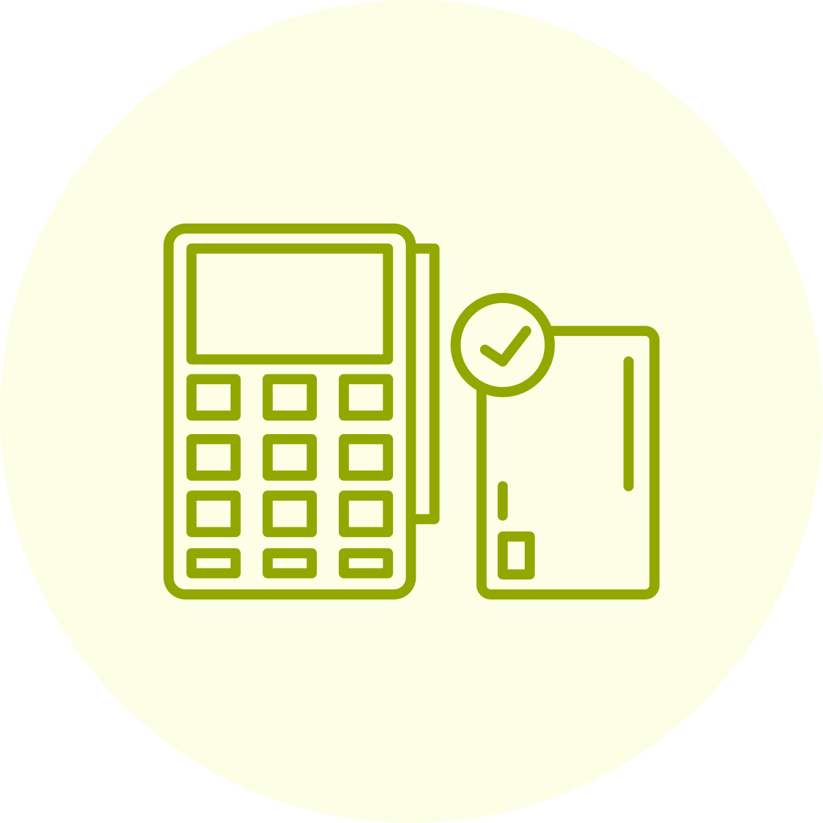 Illustratie van een betaalterminal en een smartphone met een controlecheckmark.